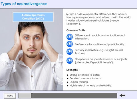 Man with hands on head, text about autism spectrum condition on a gray background