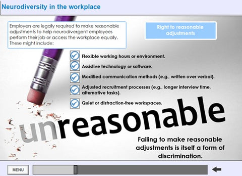 Slide about neurodiversity in the workplace with text and a eraser graphic.