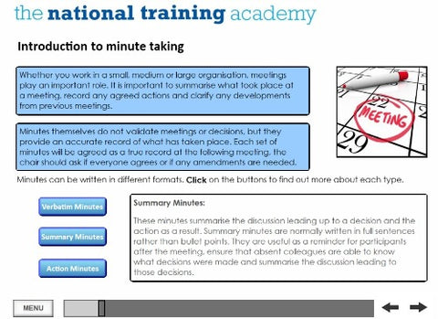 Taking Minutes Online Training screen shot 3